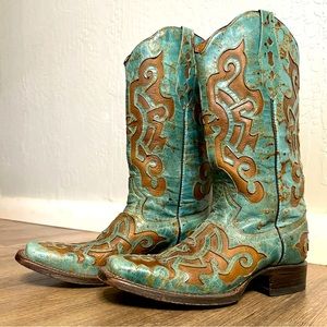 Tanner Mark Turquoise and Tan Barcelona Cowboy Boot